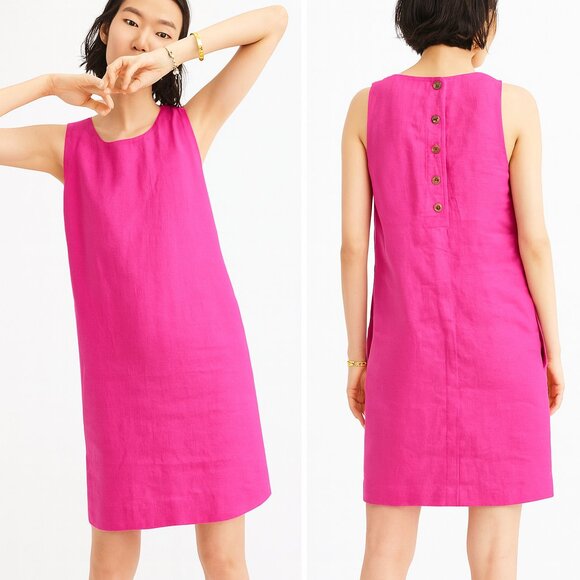 J. CREW Maxine Button Back Linen Shift Dress in Magenta/Pink - Picture 2 of 7